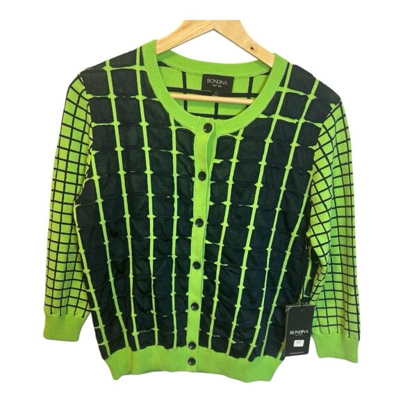 Rondina NY Knit Cardigan Size Large Green Blue Long Sleeve Crew Neck Button Up - Picture 2 of 10